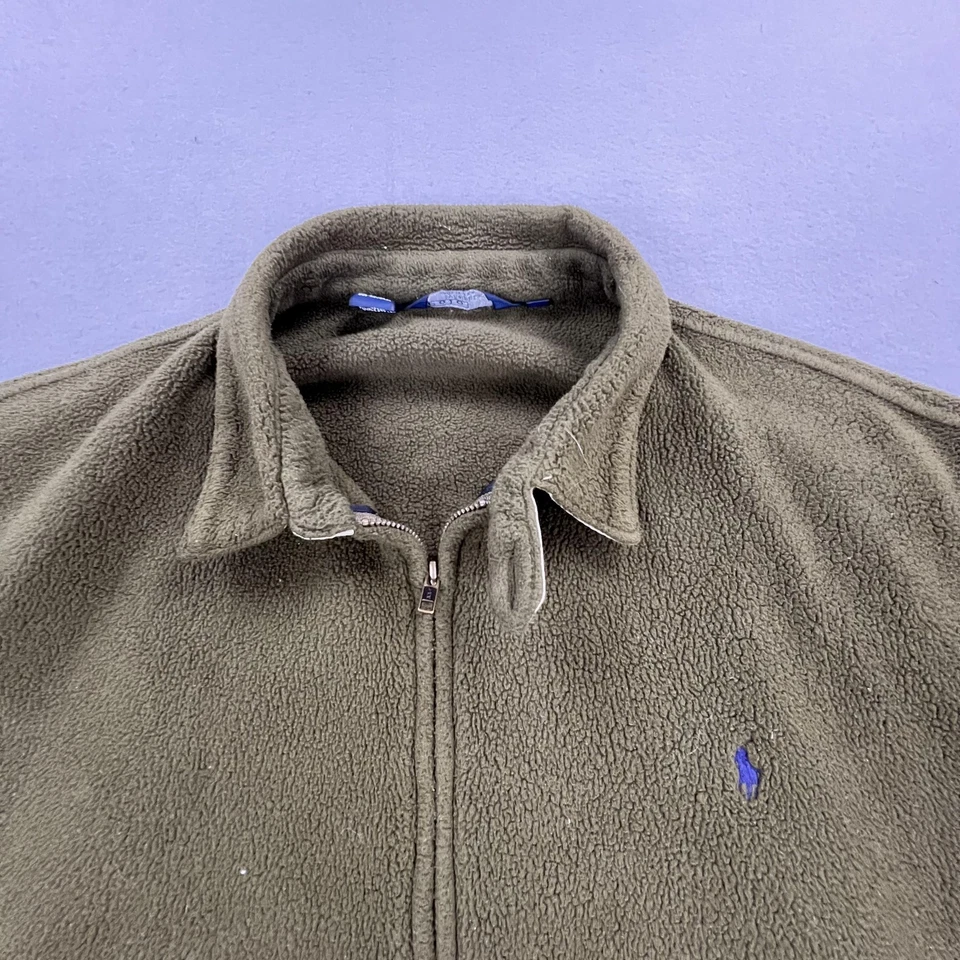 Vintage Polo Ralph Lauren Fleece Jacket Mens 2XL Olive Green Full Zip Made USA - Image 2 of 4