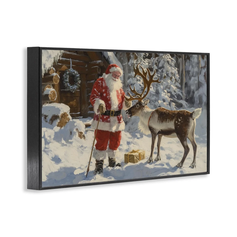 Arte de pared en giclee enmarcado escena de Papá Noel con reno, diseño por Imagine It Images Foto 3 de 4
