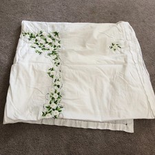 Vtg Beautiful Embroidered Stitched Floral Table cloth White READ Sz 96 X 52 in