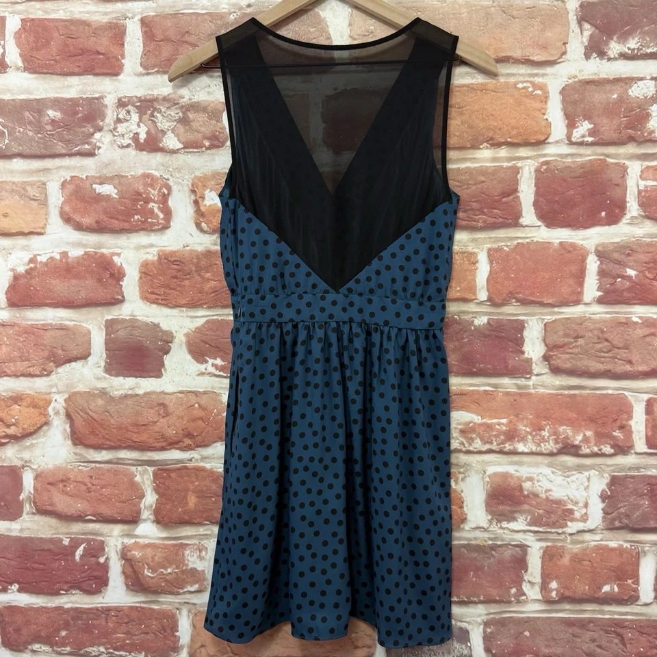 Vestido Bcbgeneration para mujer 6 azul negro lunares transparente espalda cremallera Foto 2 de 4
