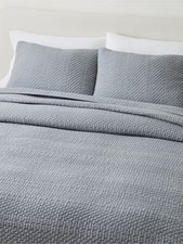 West Elm Reflections Cotton Matelasse Bedspread Throw Super King - Mid Blue