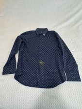 Alfani Mens Shirt New, XL Navy Blue Design Sleeves Button Up Collared