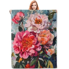 Floral Blanket Peony Flower Flannel Soft Warm Lightweight Throw 60x80"