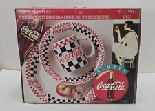 Coca-Cola Vintage Checkered 12-Piece Dinnerware Set 1996 Gibson Housewares