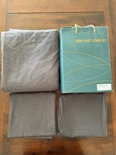 Shilucheng 100 French Flax Linen KING Luxury Duvet Cover 3 Pcs Set Dark Gray 