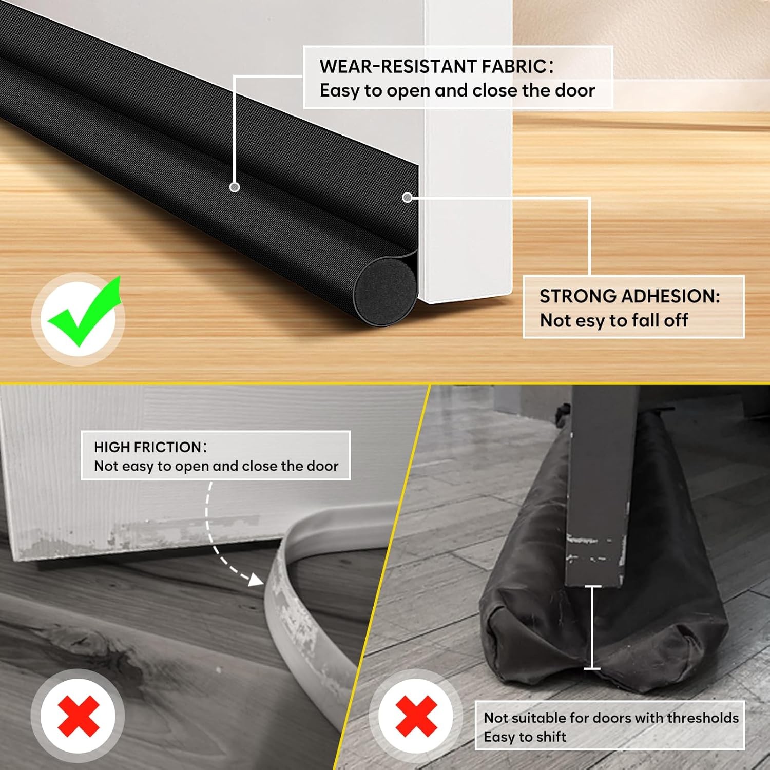 HomeProtect Door Draft Stopper 36 Inch Under Door Blocker Seal Strip Black