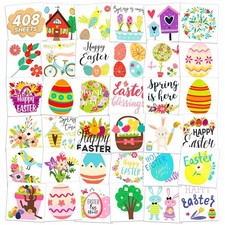EMOME 408 Individually Wrapped Sheets Easter Tattoos for Kids Bulk, Spring Tatto