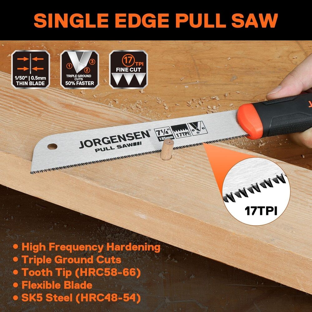 JORGENSEN Single Edge Japanese Pull Saw 7.25" Hand Saw SK5 17-TPI Flush Cut Saws