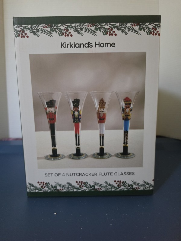 Nutcracker Champagne Flute Set 10" Glass Bling Christmas NEW! Multi-Colored