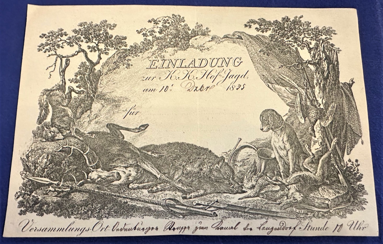 rare invitation K.K. Court Hunting 1835 Ferdinand I Austria Forestry Office Laxenburg Vienna