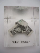 "Tied Money" Origami Folded New  $1 Bill, In A Lucite Block Paper Weight