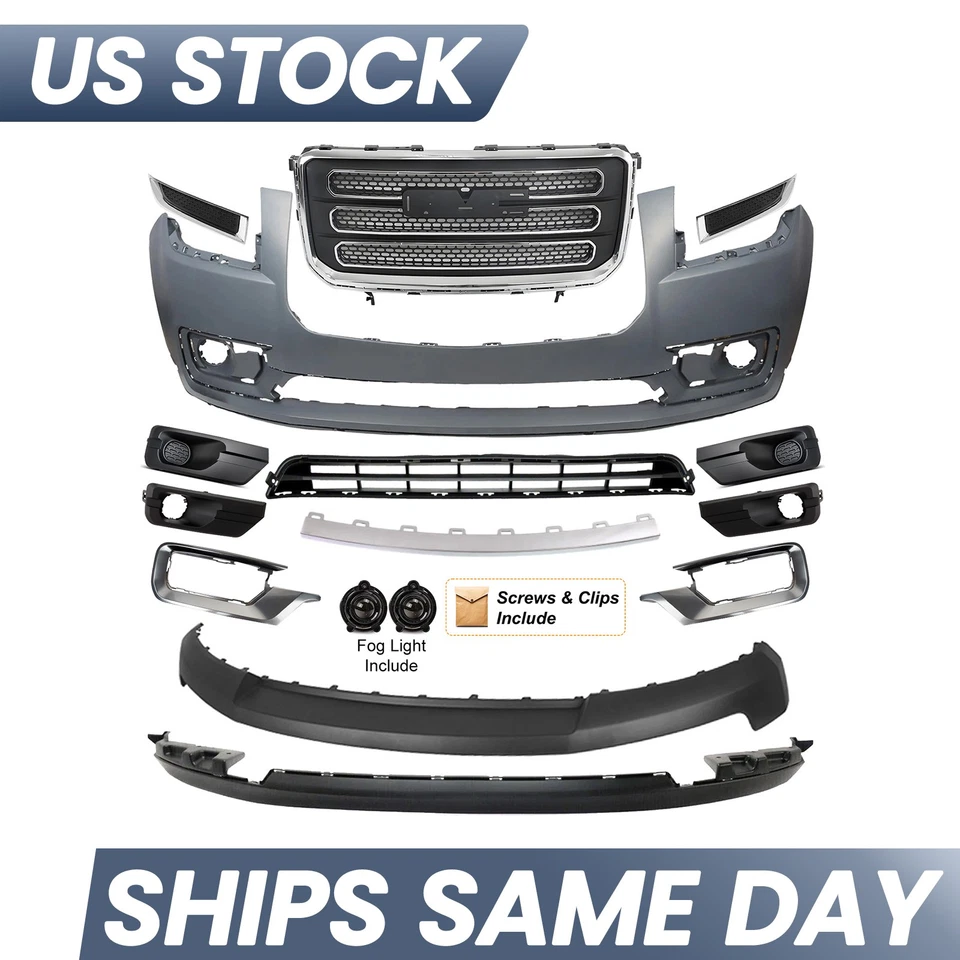 Front Bumper Cover Assembly Grille Kit For 2013-2016 GMC Acadia SLT w/ Fog Light - Image 2 of 4