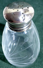 Vintage Etched Floral Glass Salt & Pepper Shakers with Sterling Tops — photo 6
