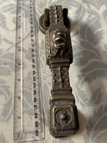 Cast Iron Heavy Bronzed 8” Long Antique Inspired Lion Design Door Knocker EUC