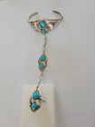 Vintage Southwest Slave Cuff Bracelet Ring Sterling Silver Turquoise Signed FF
