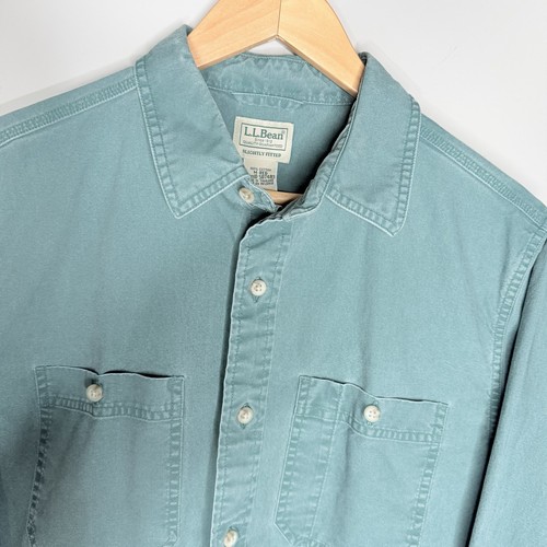 LL Bean Sunwashed Canvas Shirt Mens Green Slightly Fitted Button Up SZ-M Cotton - Bild 2 von 15