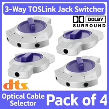 4 Pack 3-Way TOSLink Splitter Digital Fiber Optical Audio Selector Cable Switch