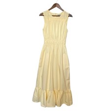 A New Day Womens Tiered Smocked Boho Maxi Dress Size L Butter Yellow Peasant