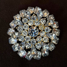 Silver Tone Round Clear Crystal Rhinestone Cluster Brooch Pin, 2 Inch