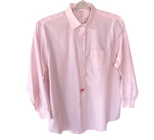 Brooks Brothers Madison Dress Shirt Mens 18 x 35 Pink Gingham Check Cotton LS