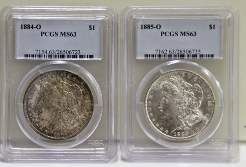 1884 0, 1885 O  US Morgan Silver Dollar $1 PCGS MS63