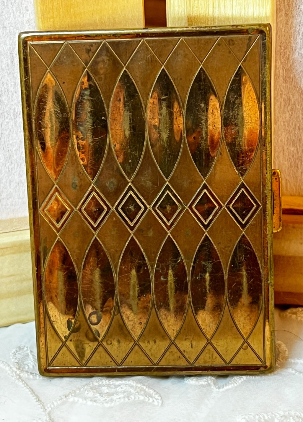 Vintage Majestic USA Compact Brass Mirrored Powder Compact Unused 3.25"X2.25"