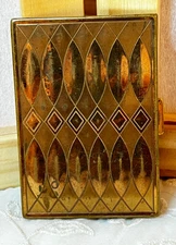 Vintage Majestic USA Compact Brass Mirrored Powder Compact Unused 3.25"X2.25"