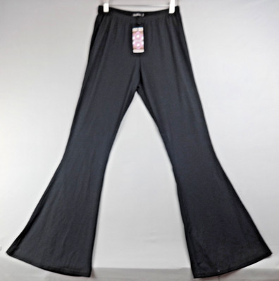 Boohoo Damenhose UK 14 schwarz ausgestellt hohe Taille Y2K Retro Festival 70er neu mit Etikett