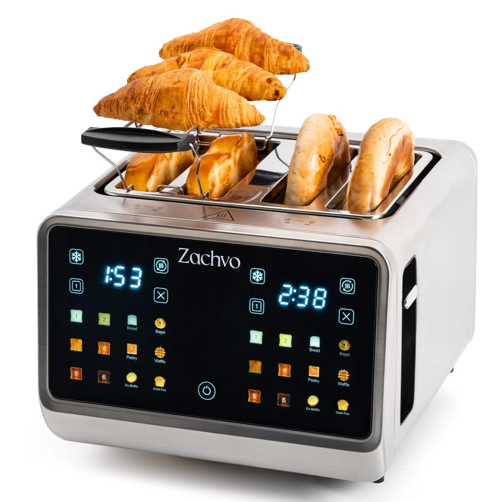 ZACHVO 4 Slice Toaster with Sandwich Clip & Warming Rack, Stainless Steel