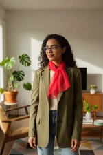 Women's Red Chiffon Rectangle Scarf Spring Fashion academia classic timeless