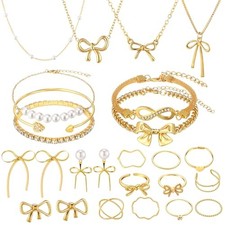 Tondiamo 23 Pcs Bowknot Jewelry Set for Women Coquette Bow Necklace Bracelets