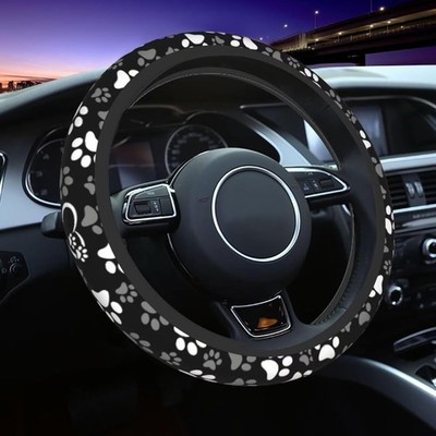 Steering Wheel Cover Black Paw Steering Wheel Covers Non-Slip Color: Paw Print