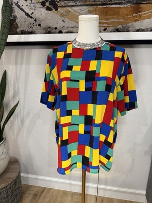 Vintage Kathy Che Geometric Print Blouse 90s Artsy Top