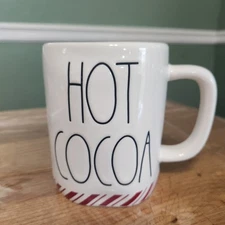 Rae Dunn "HOT COCOA" Mug - Ivory With Black Lettering Red Design
