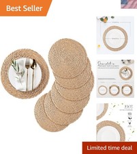 Round Woven Placemats Set of 6, Natural Water Hyacinth Place mats, 12 inch Ra...