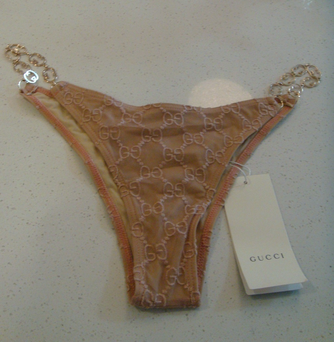 NWT SZ L Gucci GG Logo Chain Blue Swim Bikini Bottom | eBay
