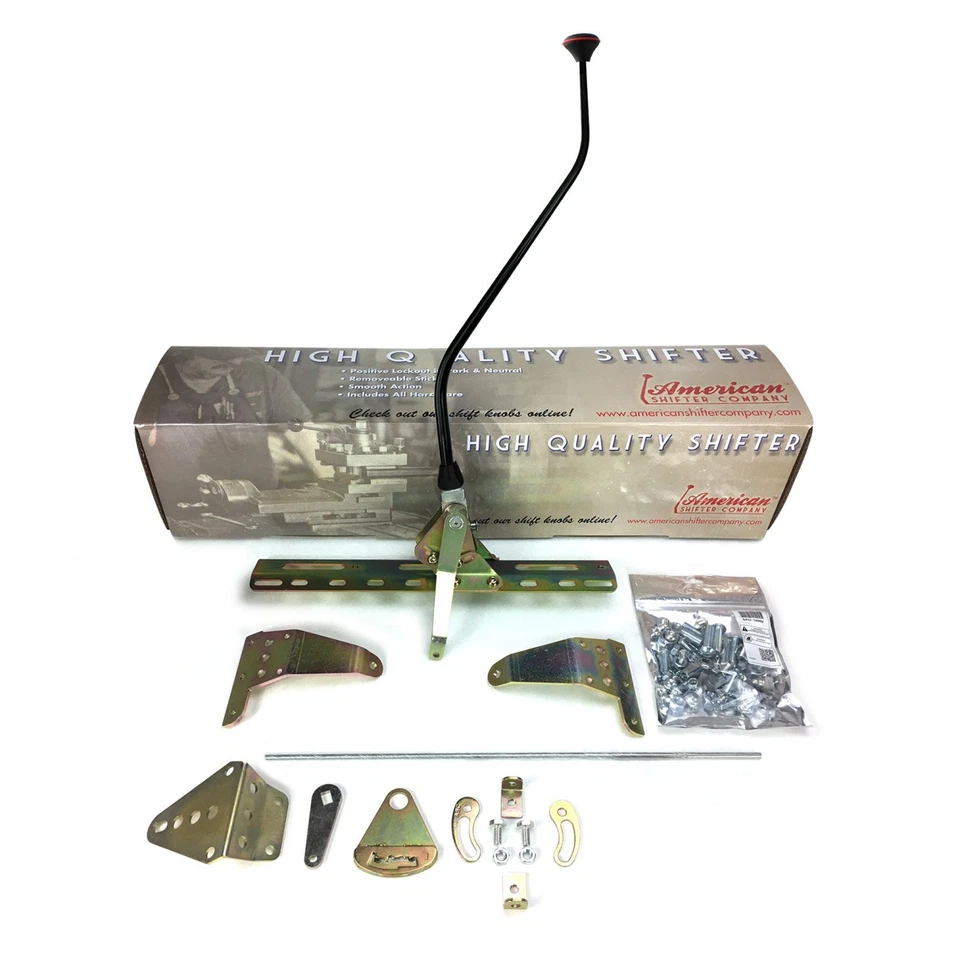 Kit de palanca de cambios de acción única GM 4L80 (E) 23" brazo negro con doble curva y perilla negra Foto 2 de 4