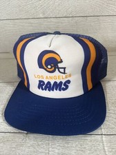 VTG 80s LA Rams Snapback Hat New Era Trucker Cap Mesh Foam USA NFL Blue Gold
