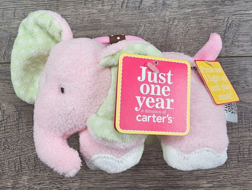 Baby Girl New Vintage Just One Year Pink Hanging Toy Plush Elephant