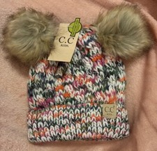 C. C. Beanie Kid  s Double Pom Pom Knit Beanie Multi Color New With Tags One Size