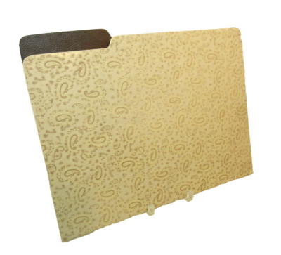 File Folder Leather Paisley Embossed Print Graphic Image Made in America Ivory