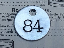 Number 84 Tag Aluminum Metal Numbered Keychain Stamped Token Fob Check