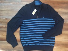 Nautica Men's Pull Over 1/4 Zip Sweater Medium Blue 100 Cotton New