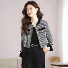 Cappotto Donna Giacca Corto Bianco Nero Tweed Elegante Slim Fit 26214