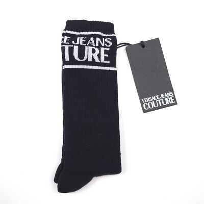 Versace Jeans Couture Black Logo Stripe Socks Made in Italy Mens Size 43 / 36