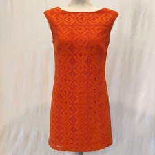 Trina Turk Almost Paradise Bright Orange Boat Neckline Lace Mini Dress, Size 4
