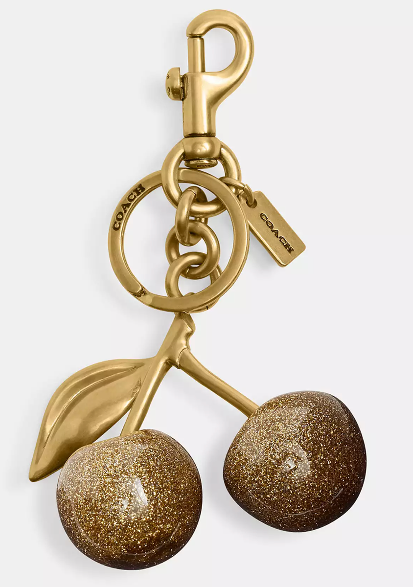 COACH Cherry GOLD SPARKLE Keychain or Bag Charm 77840 Authentic
