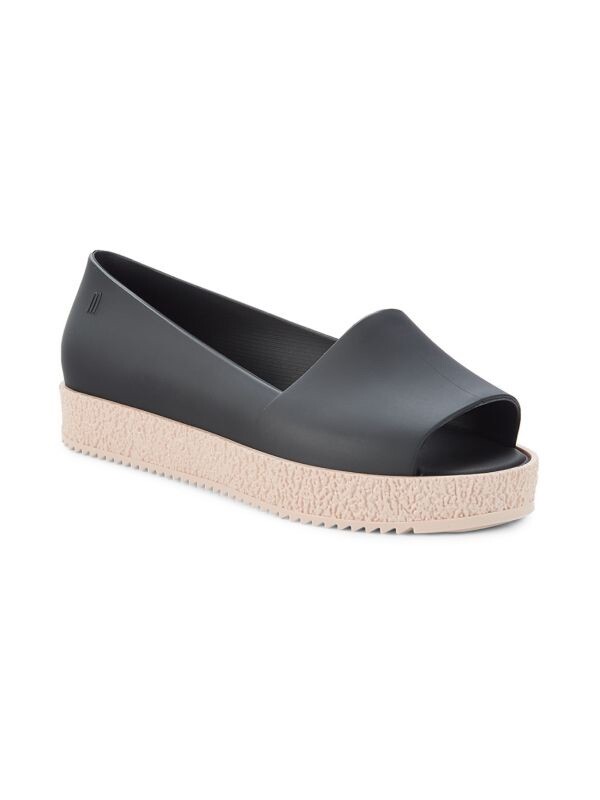 Melissa Puzzle Peep Toe PVC Rubber Slip On Platform Flats in Black - Main Image