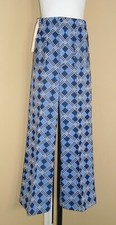 Child's VTG 1970s Blue White Diamond Print Flared Pants Front Pockets Sz 10 NWT