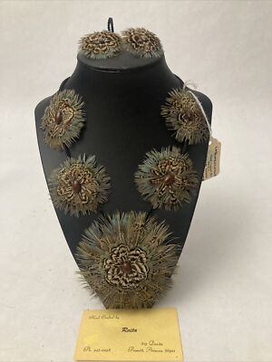 Rare Hand Crafted Feathers Necklace & ClipOn Earrings Set by REITA, Prescott, AZ